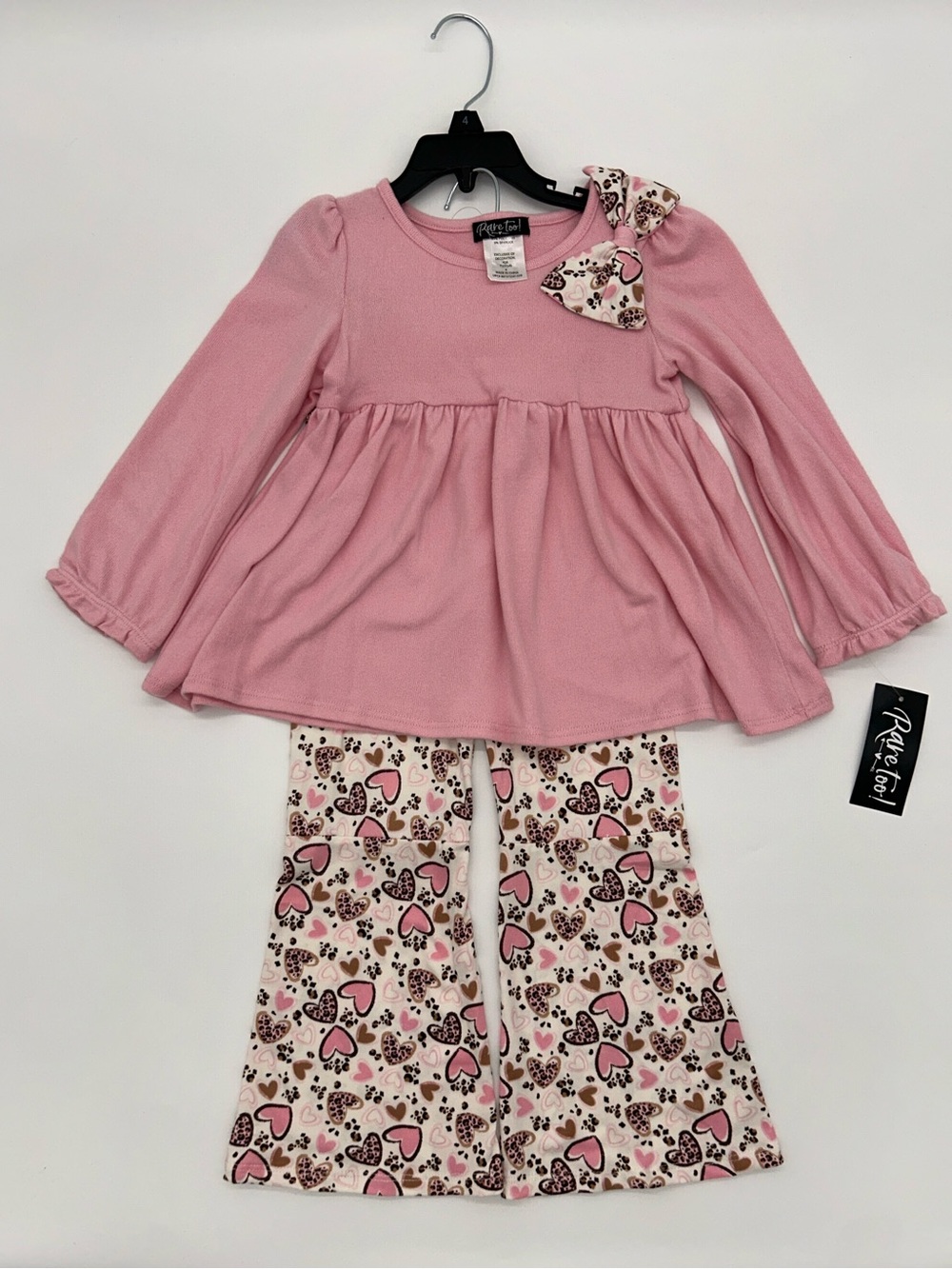 Rare Too Girls Size 4 Pink Hearts/Cheetah Print Outfit Set